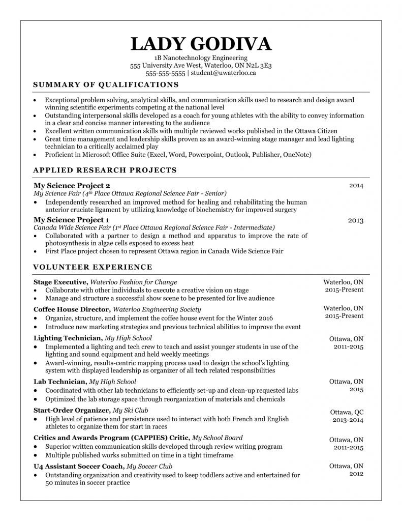 resume templates  u2013 waterloo engineering society