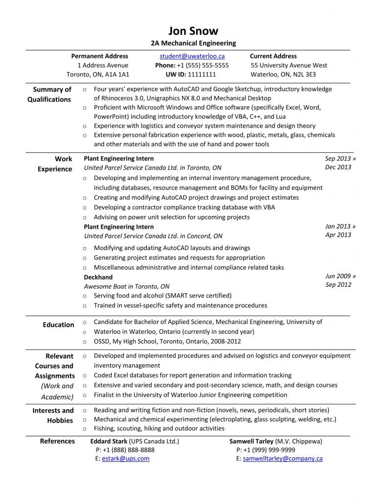 Resume Templates - Waterloo Engineering Society